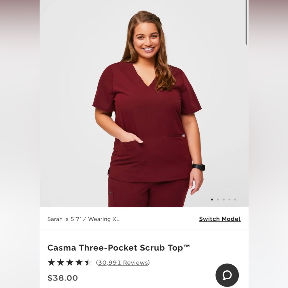 Figs Burgundy Casma Three-Pocket Scrub Top

XXL